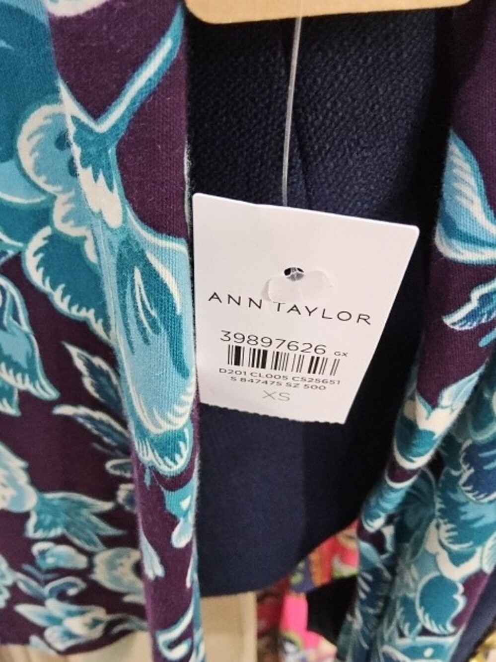 Ann Taylor Teal Floral Long Sleeve Top on Wine Background - Picture 2 of 2